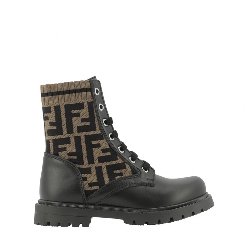 100% Authentic Girls Fendi Zucca Print Combat Boots Size: 34 (2)